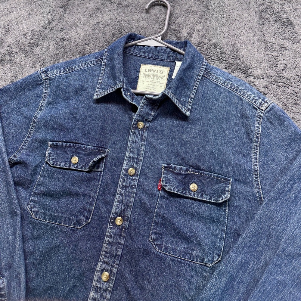 Levi's Denim Button Down Shirt Mens Large Blue Long Sleeve Workwear Cotton